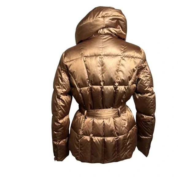Lands’ End Women’s SZ M Gold Metallic Down Puffer Coat W/ Belt Preppy Office EUC - Picture 8 of 12